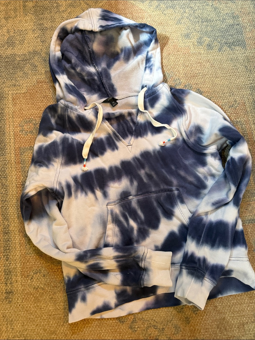 Jcrew XS Tie-Dye Navy & White Hooded Pullover Sweatshirt